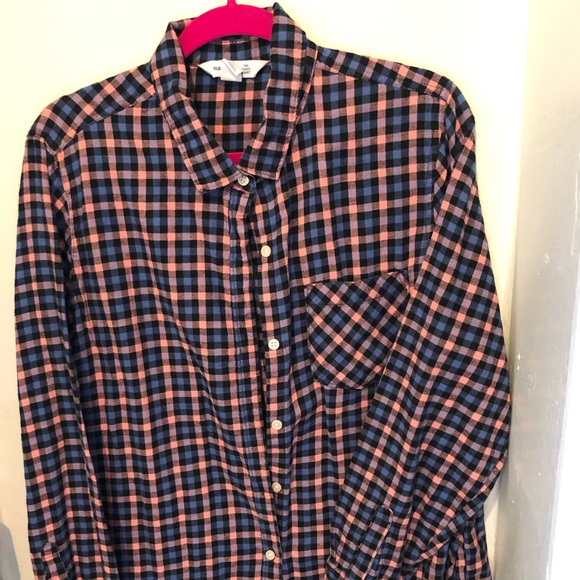 Old Navy Blue/Orange plaid button down shirt - Picture 1 of 2